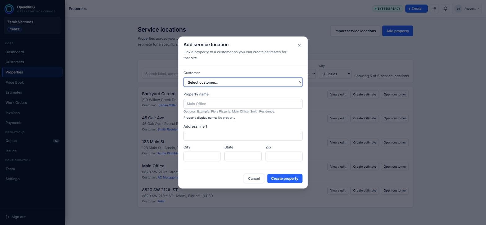 Add service location dialog with empty fields