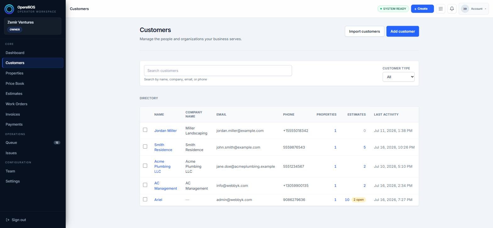 Customers directory with search field