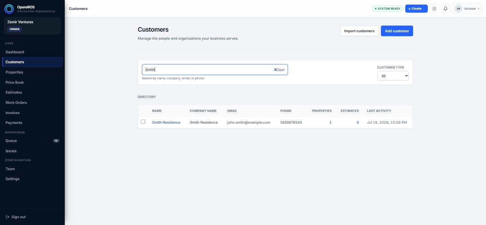 Search results filtered to a single matching customer