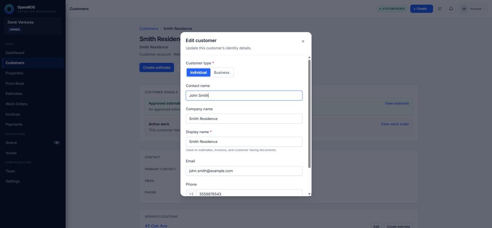 Edit customer dialog with contact fields