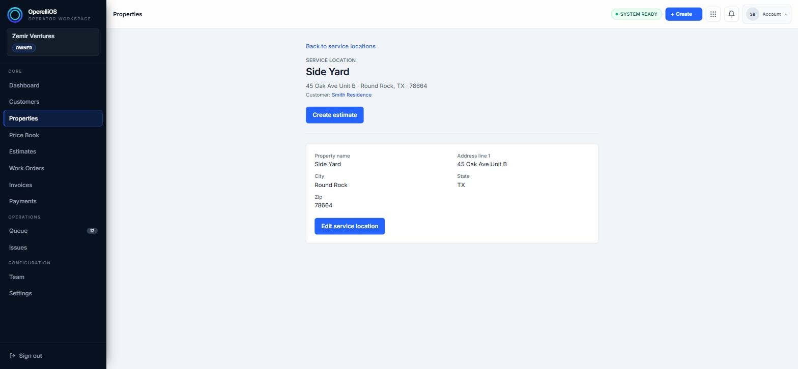 Service location detail page showing address and linked customer