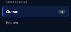 Sidebar Queue entry showing a count badge of 13