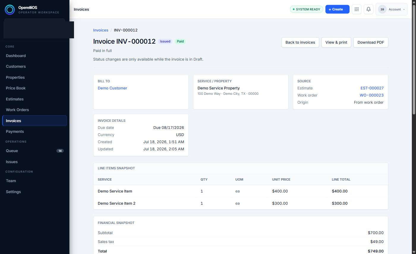 A synthetic Invoice showing Paid status after a Payment Record was applied