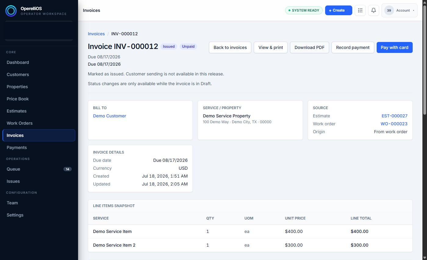 Synthetic Invoice before payment showing Unpaid status and full balance due