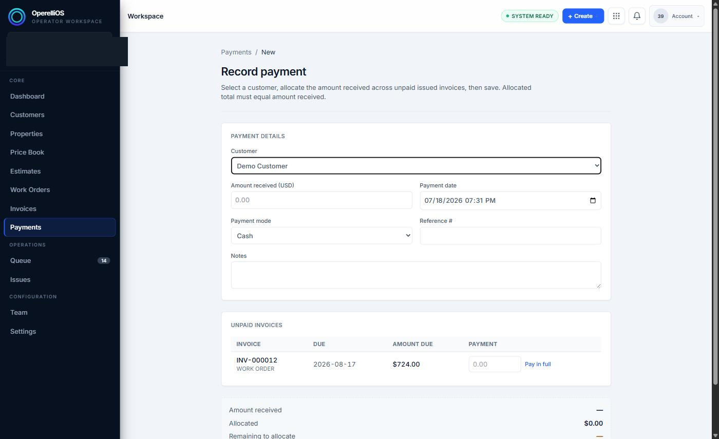 Record payment form start with customer selected and unpaid invoice listed