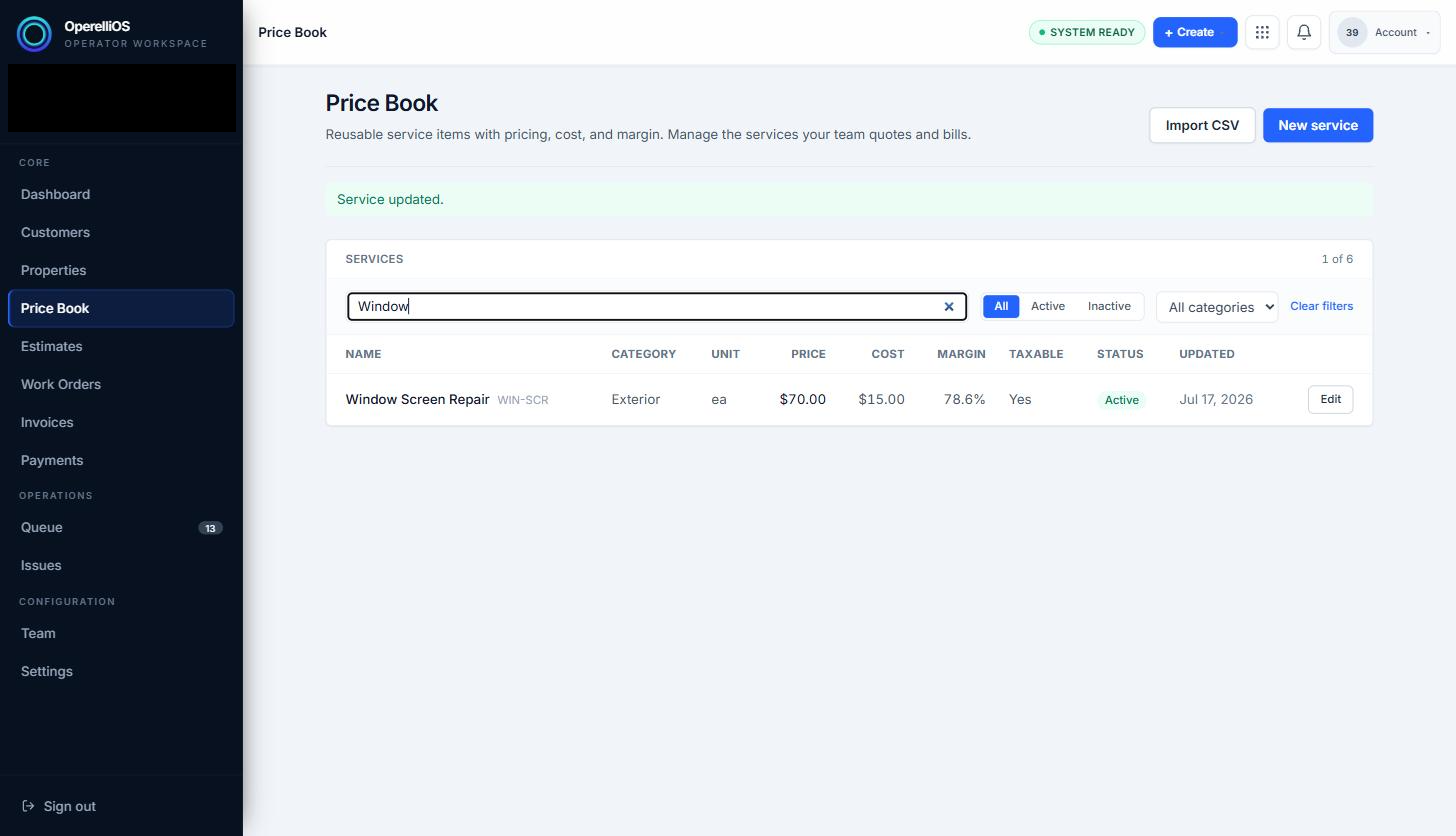 Price Book list filtered by search term showing one matching result