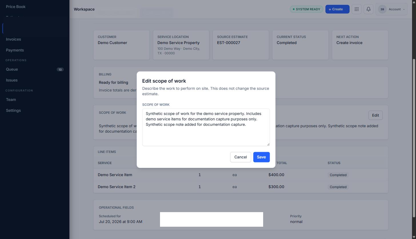 Editing the scope of a synthetic Work Order with Save visible