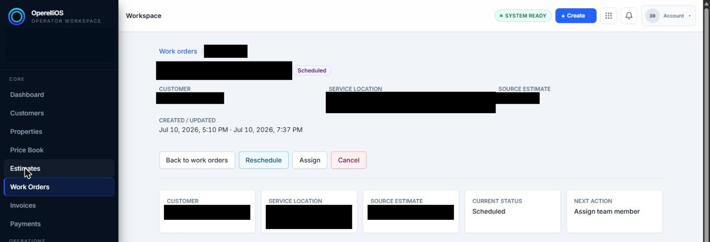 A synthetic Work Order shown in the Scheduled status